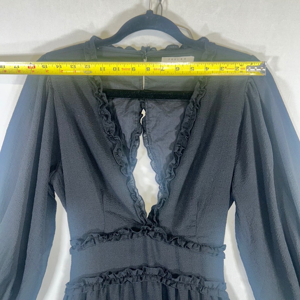 Favlux Black Ruffle Mini Dress Romantic Goth Coquette Open Back Long Sleeve - Picture 10 of 10